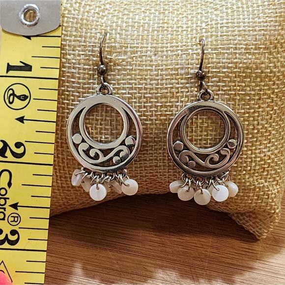 Brighton filigree hoop mother of pearl drop French wire earrings - Picture 2 of 4